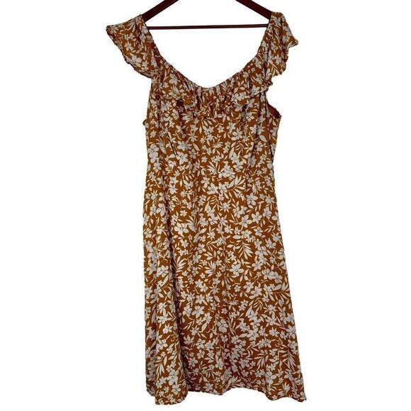 Old Navy Sunflower Yellow Floral Flutter Sleeve Dress Womens 2X Casual Summer - Picture 1 of 9